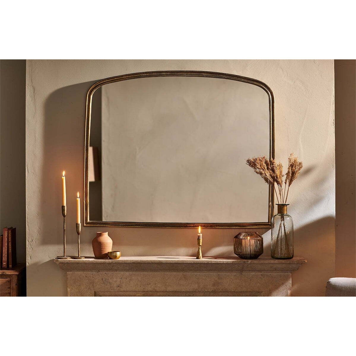 Almora Large Arched Wall Mirror - Antique Brass