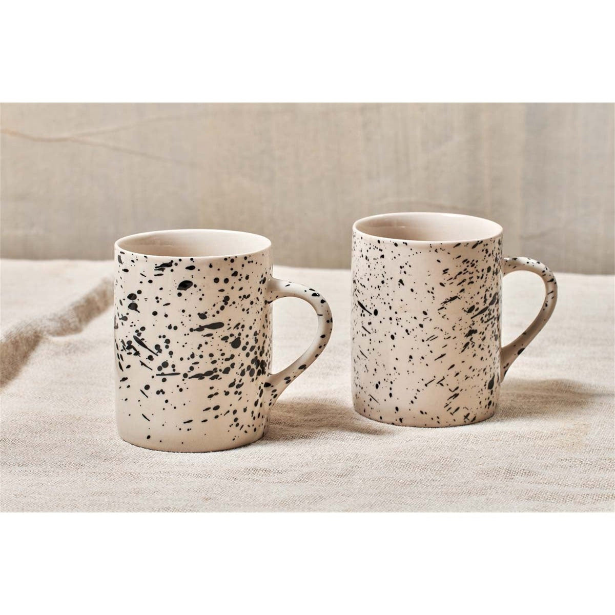 Ama Tall Splatter Mug - Off White & Black - Set of 2