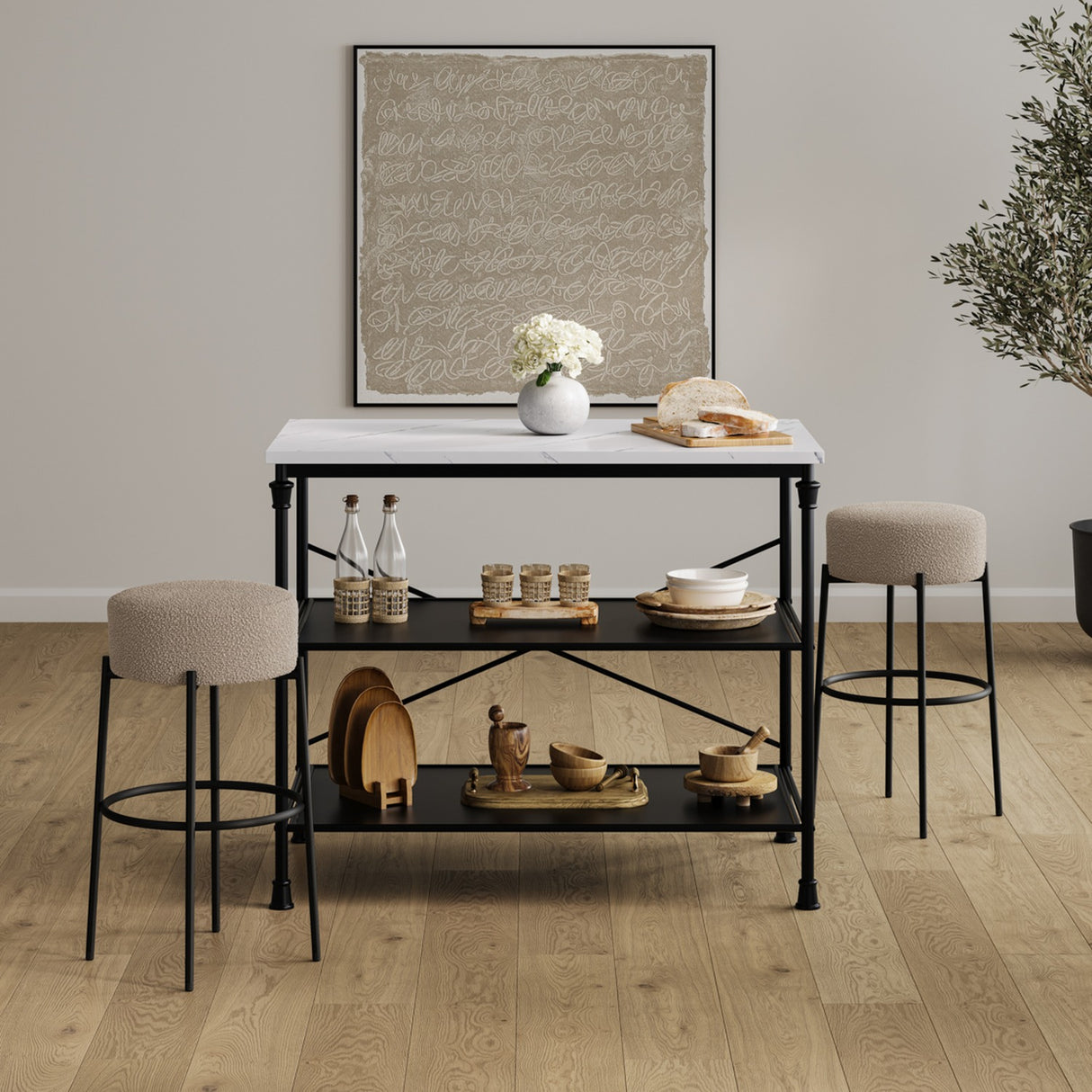 Anais Bar Stool - Buff with Black