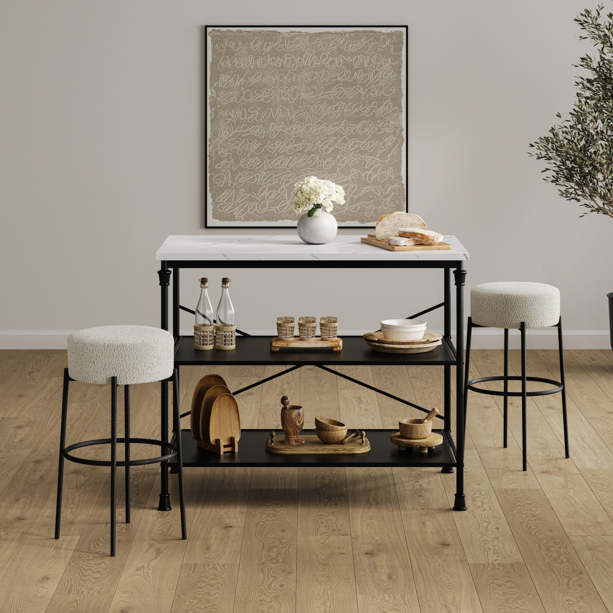 Anais Bar Stool - Ivory with Black
