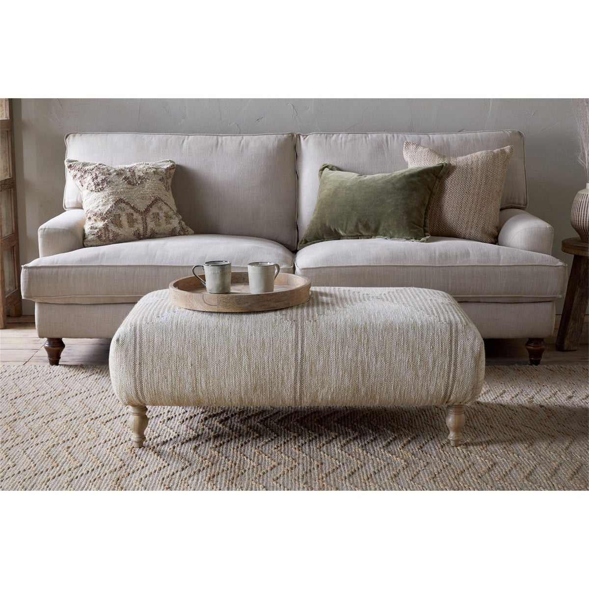 Aranya Upholstered Ottoman - Natural