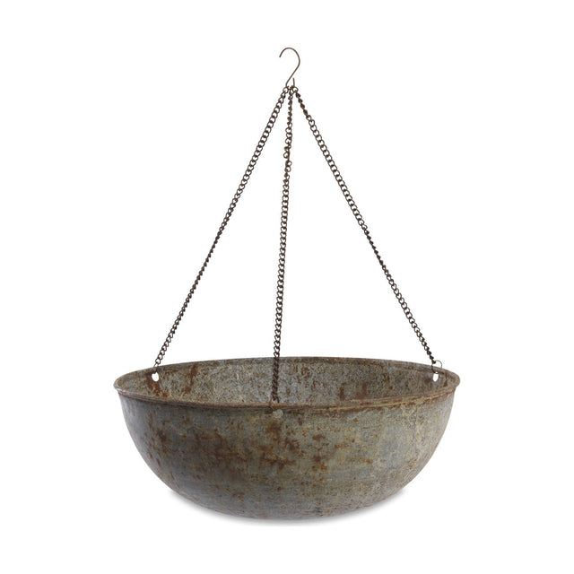 Abari Small Round Hanging Planter - Aged Zinc