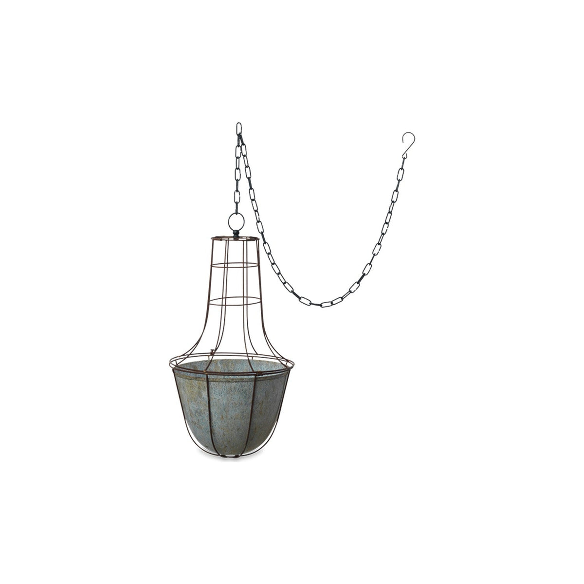 Abari Large Caged Hanging Planter - Aged Zinc