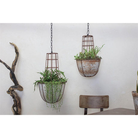 Abari Large Caged Hanging Planter - Aged Zinc