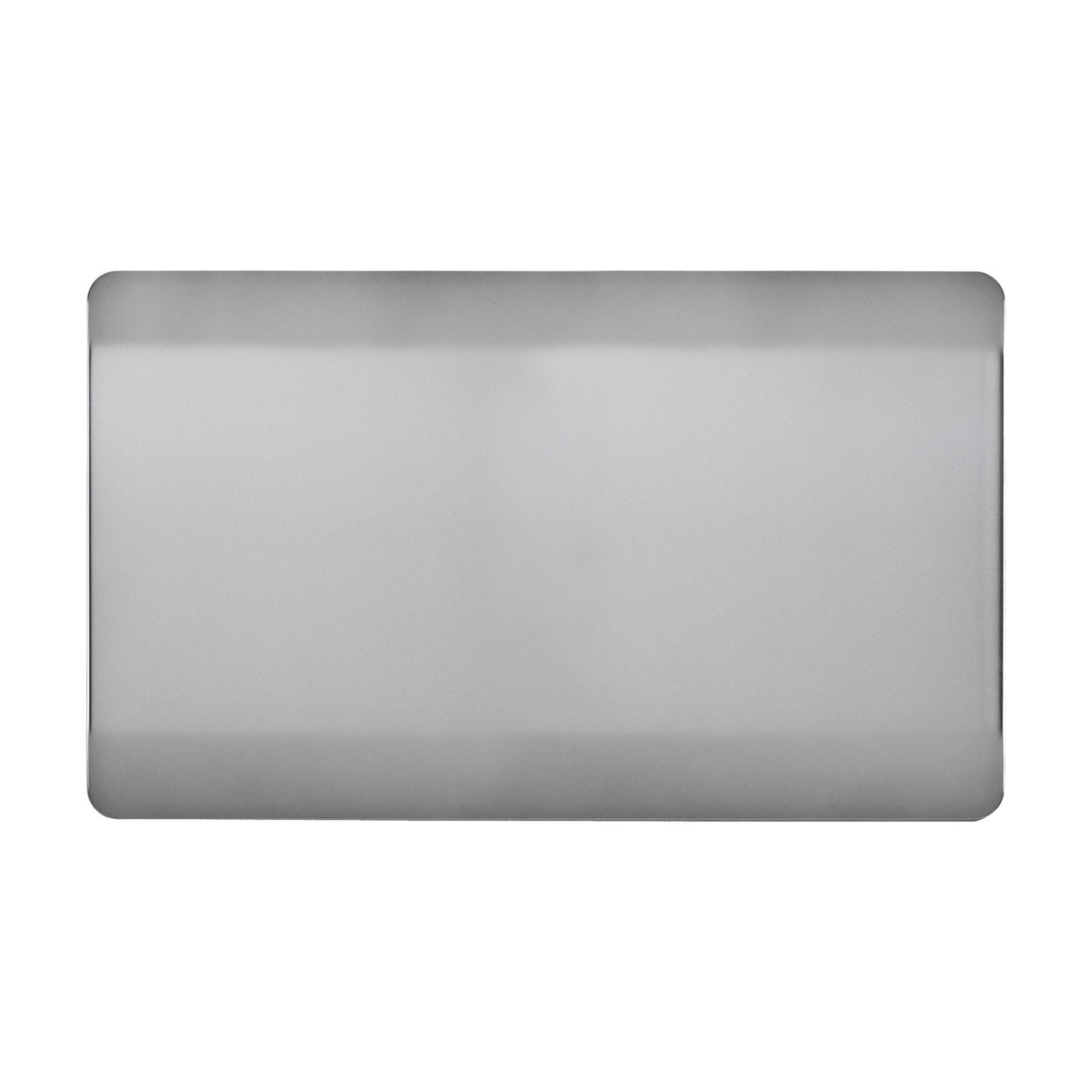 Double blanking plate in brushed steel with a screwless, rectangular design and softly squared edges, shown on a plain white background.