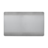 Double blanking plate in brushed steel with a screwless, rectangular design and softly squared edges, shown on a plain white background.
