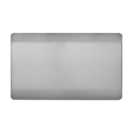Double blanking plate in brushed steel with a screwless, rectangular design and softly squared edges, shown on a plain white background.