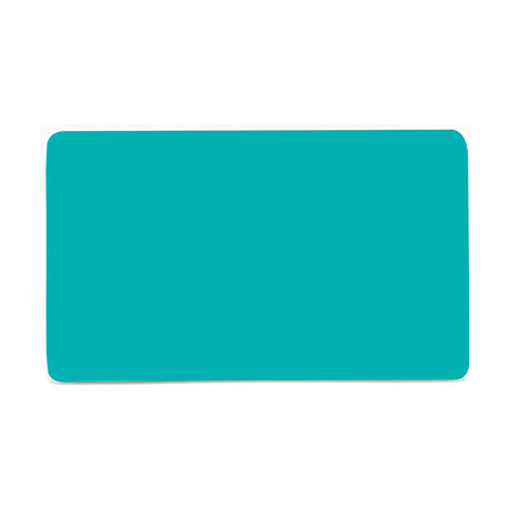 Double Blanking Plate in bright teal polycarbonate, screwless 2-gang cover with rounded corners and flat, unbroken front, shown on a plain white background.