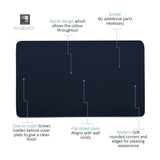 Double Blanking Plate in navy blue, a screwless two-gang cover plate with flat, rounded-edge design and hidden fixing screws, shown on a plain white background.