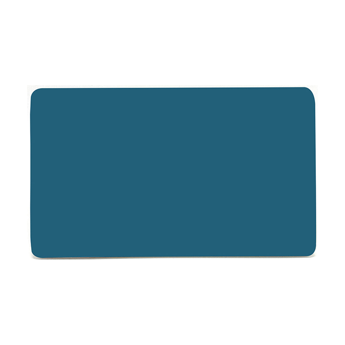 Double Blanking Plate in ocean blue, a two gang screwless cover plate with a smooth unbroken panel and shallow profile, shown on a plain white background.