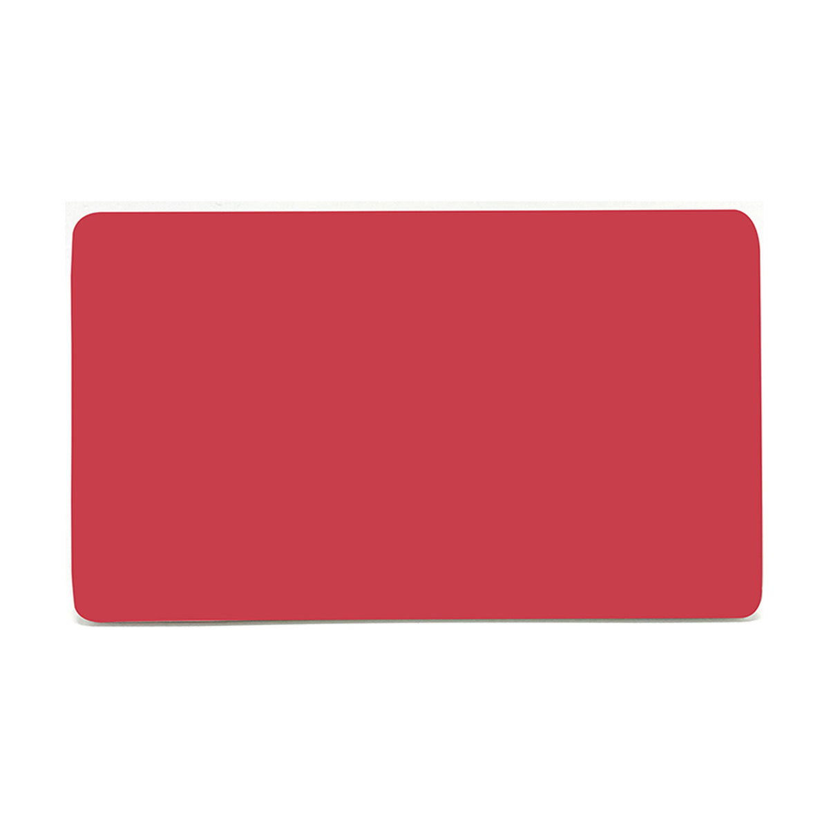 Double Blanking Plate in Strawberry red, a two gang screwless polycarbonate wall plate with a plain unbroken face, shown on a white background.