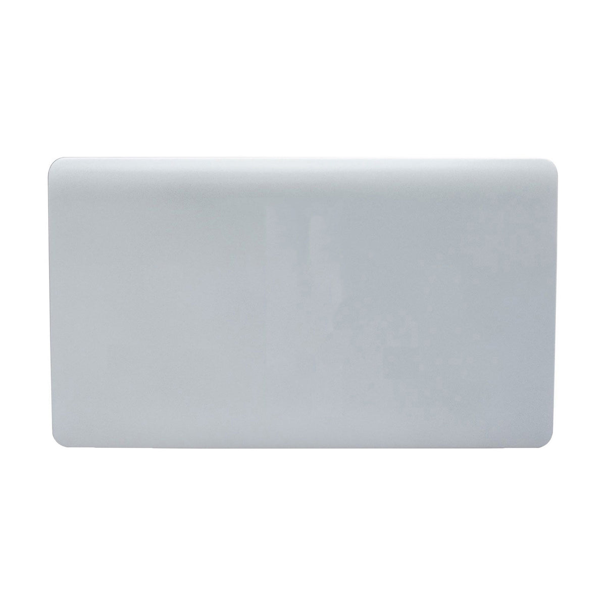 Double Blanking Plate in platinum silver, a screwless two-gang cover plate with a smooth, unbroken rectangular front and soft metallic sheen, shown on a plain white background.