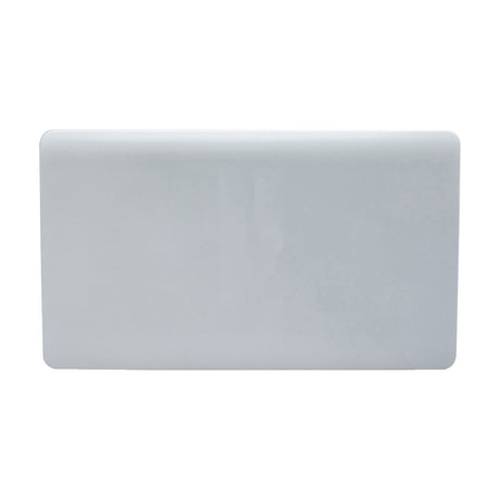 Double Blanking Plate in platinum silver, a screwless two-gang cover plate with a smooth, unbroken rectangular front and soft metallic sheen, shown on a plain white background.