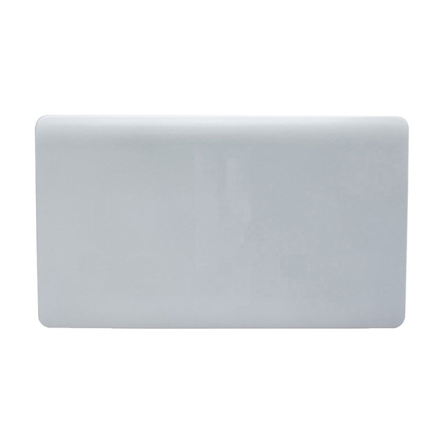 Double Blanking Plate in platinum silver, a screwless two-gang cover plate with a smooth, unbroken rectangular front and soft metallic sheen, shown on a plain white background.
