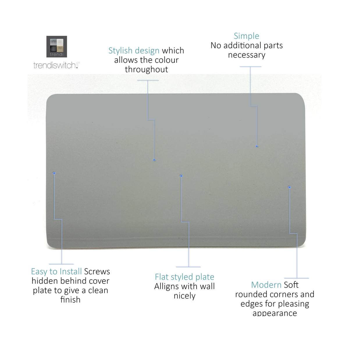 Double Blanking Plate in Platinum Silver, a screwless two-gang cover plate with rounded corners and a flat polycarbonate finish, shown against a plain white background.