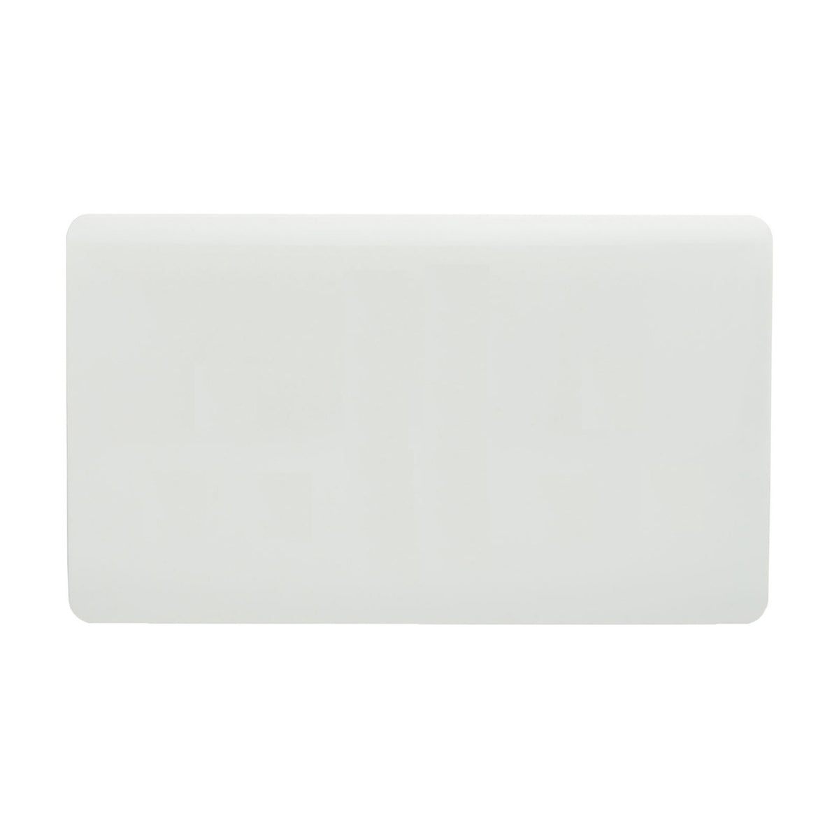 Double Blanking Plate in ice white, a rectangular screwless two gang cover with a flat, unbroken polycarbonate front, shown on a plain white background.