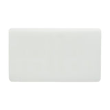 Double Blanking Plate in ice white, a rectangular screwless two gang cover with a flat, unbroken polycarbonate front, shown on a plain white background.