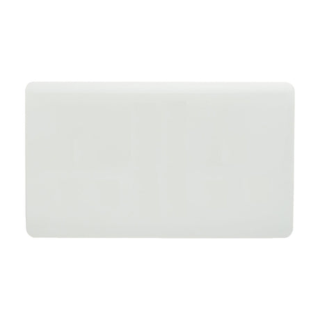 Double Blanking Plate in ice white, a rectangular screwless two gang cover with a flat, unbroken polycarbonate front, shown on a plain white background.
