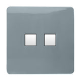 2 Gang Ethernet Socket in cool grey with a flat-fronted, screwless polycarbonate plate and two square white data ports, shown on a plain white background.