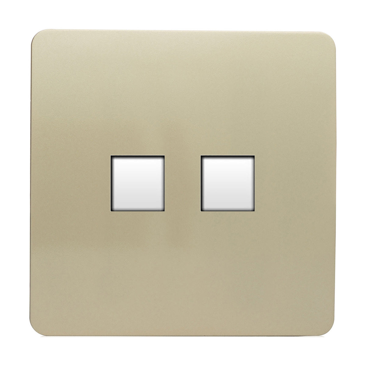 2 Gang Ethernet Socket in champagne gold with a flat screwless plate and two square white data ports, shown on a plain white background.