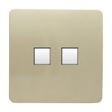 2 Gang Ethernet Socket in champagne gold with a flat screwless plate and two square white data ports, shown on a plain white background.