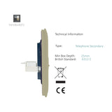 Side profile of the 2 Gang Ethernet Socket in champagne gold, showing screwless flat plate depth with internal wiring module and cable connector, set against a white background.