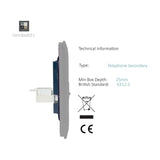 Side view of the 2 Gang Ethernet Socket in light grey showing screwless flat plate depth, metal mounting bracket and rear terminal housing on a white background.