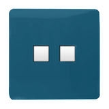 2 Gang Ethernet Socket in midnight blue with a screwless square plate and two white port openings, shown on a plain white background.