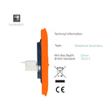 Side profile view of a 2 gang ethernet socket in orange with a screwless flat plate, showing metal mounting bracket and white network module on a plain background.