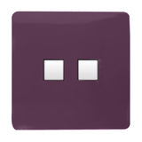 2 Gang Ethernet Socket in plum, screwless flat plate with two square white network ports, shown on a plain white background.