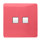2 Gang Ethernet Socket in strawberry pink, screwless square plate with two blank data ports, shown on a plain white background.