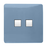 2 Gang Ethernet Socket in sky blue with a flat, screwless faceplate and two white square data ports for Cat 5/6 cabling, shown on a plain white background.