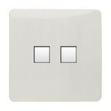 2 Gang Ethernet Socket in ice white with a flat screwless square plate and two data ports, shown on a plain white background.