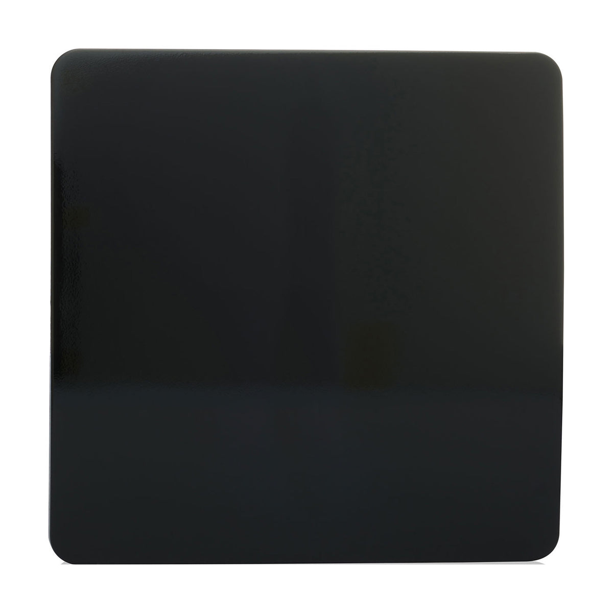 Single gang blanking plate in piano black gloss, screwless square design with rounded corners, shown on a plain white background.
