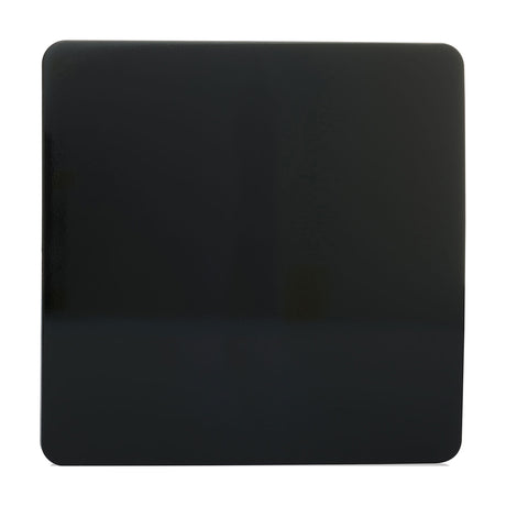 Single gang blanking plate in piano black gloss, screwless square design with rounded corners, shown on a plain white background.