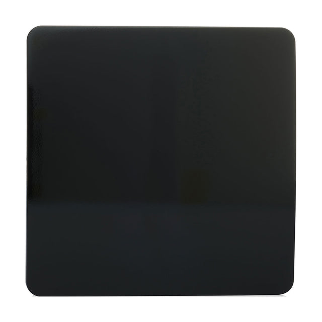 Single gang blanking plate in piano black gloss, screwless square design with rounded corners, shown on a plain white background.