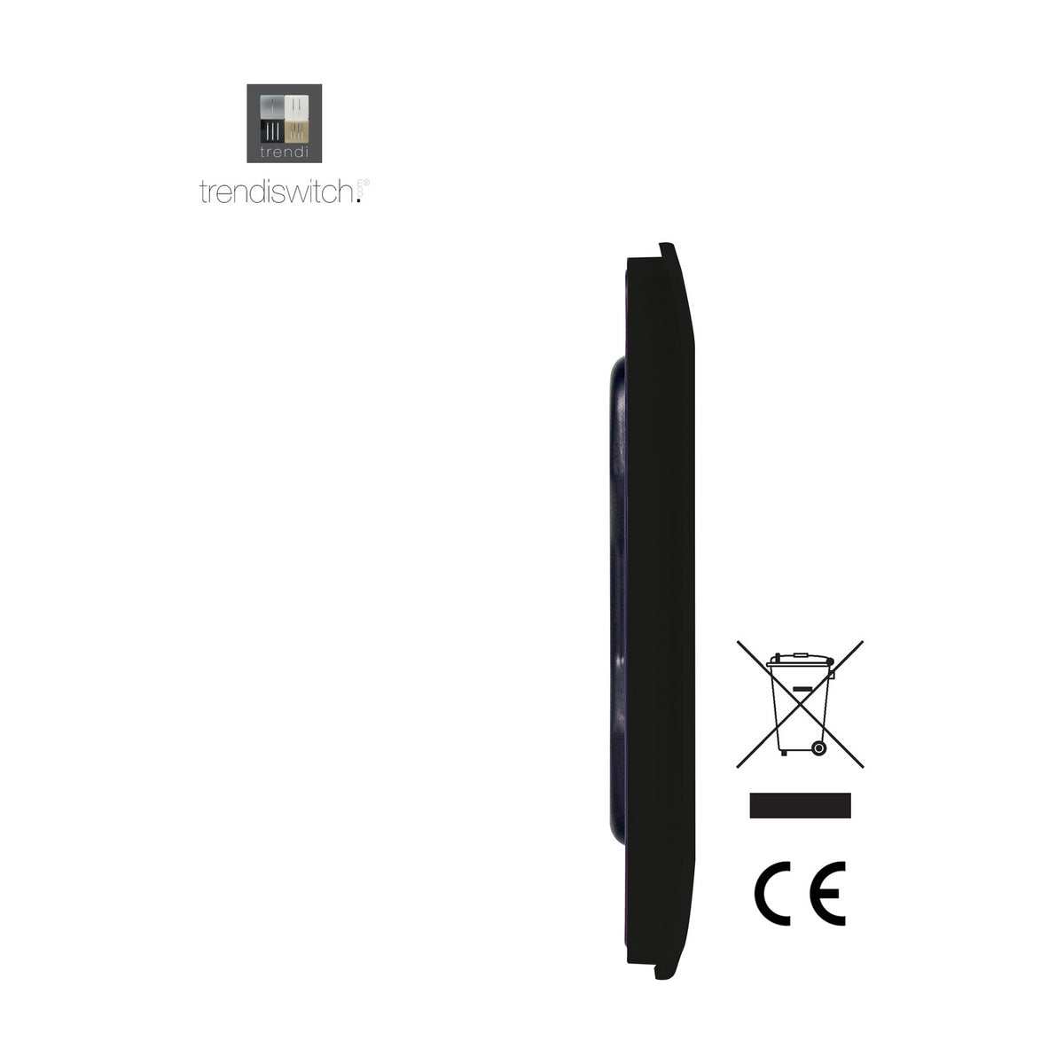 Side profile view of the Single Blanking Plate in piano black gloss, showing a single-gang screwless plate with a deep, unbroken curved edge against a plain white background.