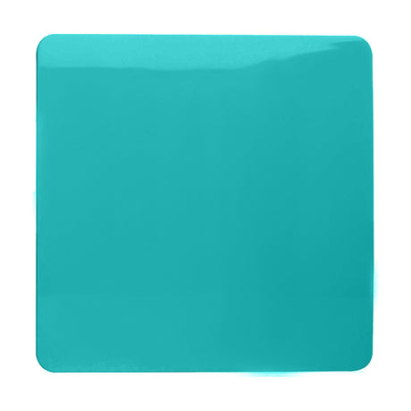 Single Blanking Plate in bright teal polycarbonate, square screwless design with rounded corners, shown on a plain white background.