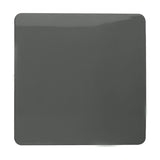 Single gang blanking plate in charcoal polycarbonate with a flat, screwless square face, shown on a plain white background.