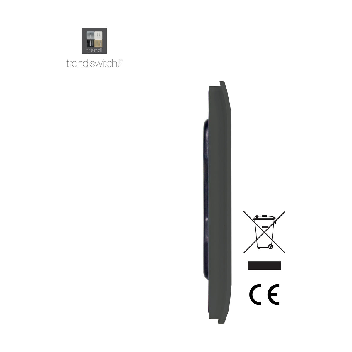 Side profile view of the Single Blanking Plate in charcoal, showing its slim screwless polycarbonate design, shown against a plain white background.
