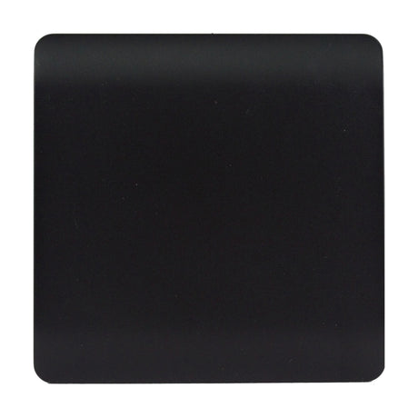 Single gang blanking plate in matt black, square screwless polycarbonate faceplate shown on a plain white background.