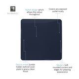 Single gang blanking plate in navy blue polycarbonate with a screwless square design and rounded corners, shown on a plain white background.