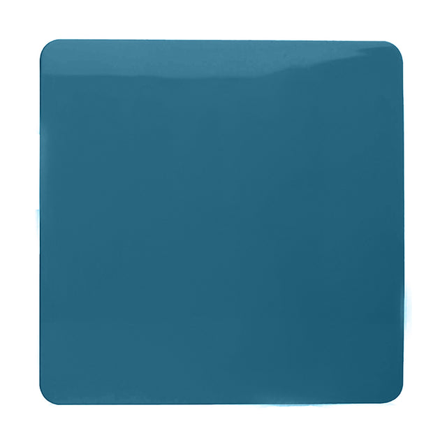 Single Blanking Plate in Ocean Blue, a square 1-gang screwless polycarbonate cover with a flat, glossy finish, shown on a plain white background.
