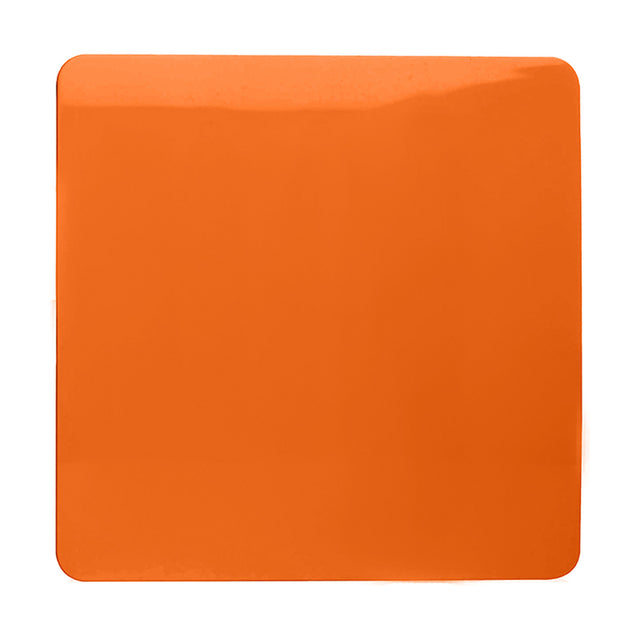 Single Blanking Plate in orange polycarbonate, square screwless design with smooth face and no visible screw heads, shown on a plain white background.