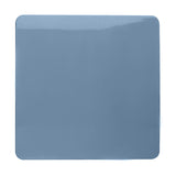 Single gang blanking plate in sky blue polycarbonate with a glossy finish and screwless design, shown on a plain white background.