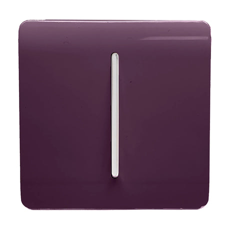 1 Gang 10A Fan Isolator Switch in plum, a square screwless plate with a chrome rocker switch, shown on a plain white background.
