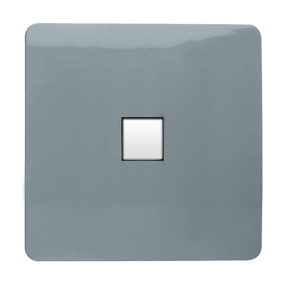 1 Gang Ethernet Outlet in cool grey with a screwless square plate and single white data port, shown on a plain white background.