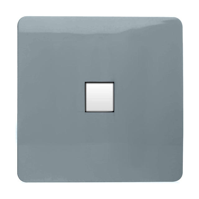 1 Gang Ethernet Outlet in cool grey with a screwless square plate and single white data port, shown on a plain white background.