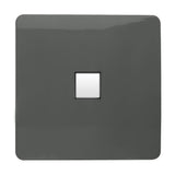Single gang Ethernet outlet with a screwless charcoal square plate and central white RJ45 data socket, shown on a plain white background.