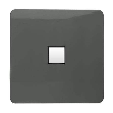Single gang Ethernet outlet with a screwless charcoal square plate and central white RJ45 data socket, shown on a plain white background.